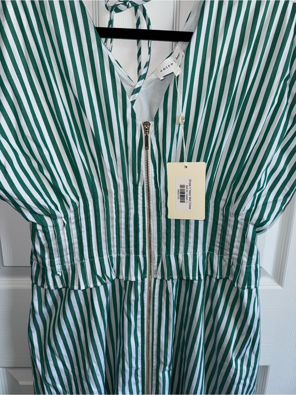 entro Green and White Striped Zip-Front Dress - Picture 2 of 4